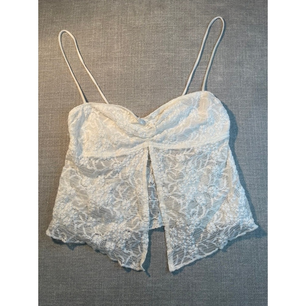 White Floral Lace Split-Front Cami Top